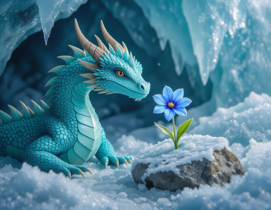 Gentle Gem Dragon Thaws Frosty Flower with Fire