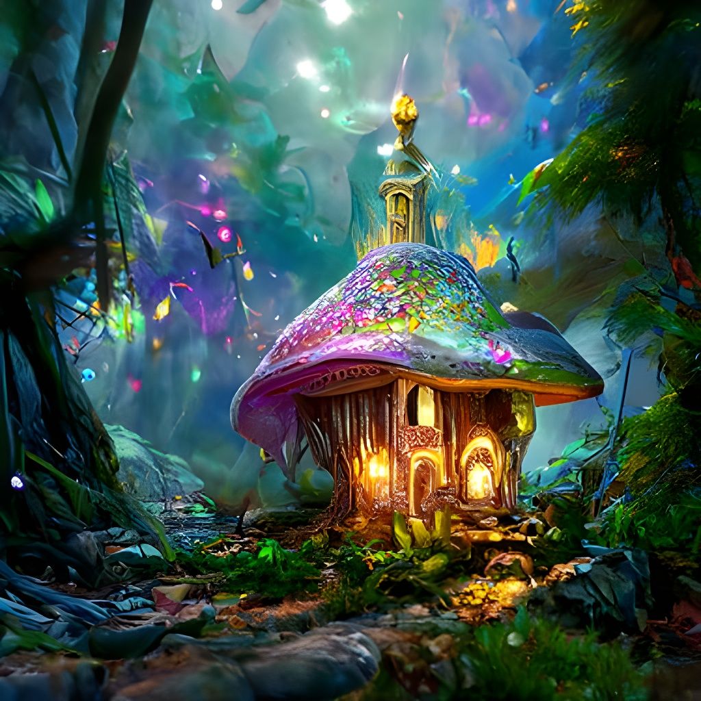 Enchanted Fairy Mushroom House in Detailed Matte Painting