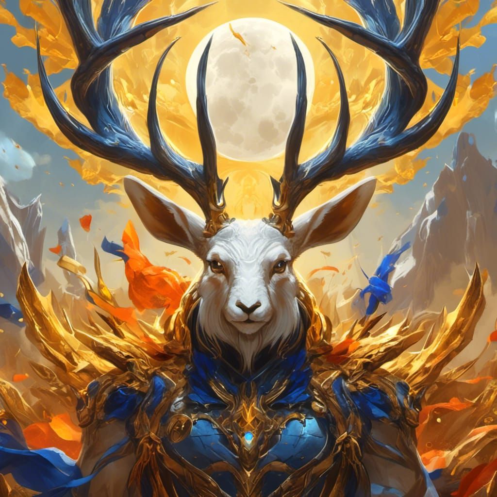 Crystal War Jackalope with Horns in Detailed Painting