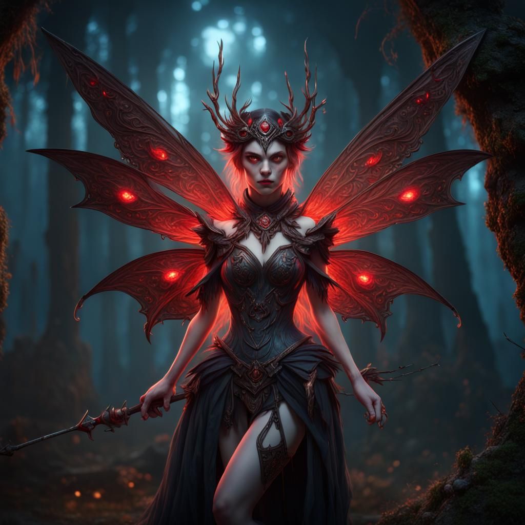 Menacing Evil Fairy with Glowing Red Eyes