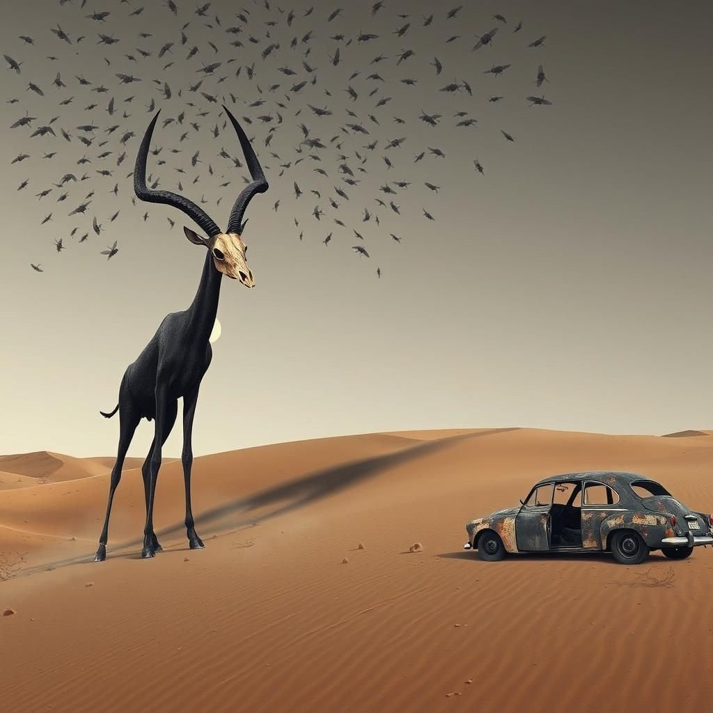 Surreal Desert Okapi with Skull, Matte Painting