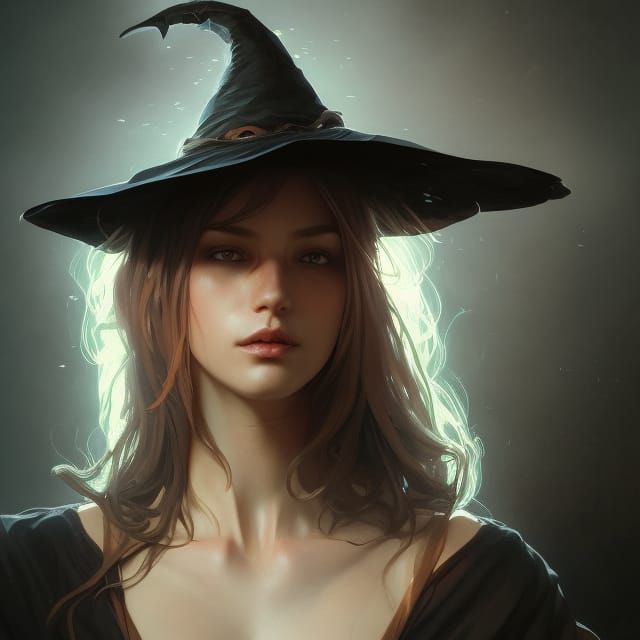 Detailed Witch Portrait in Art Nouveau Style