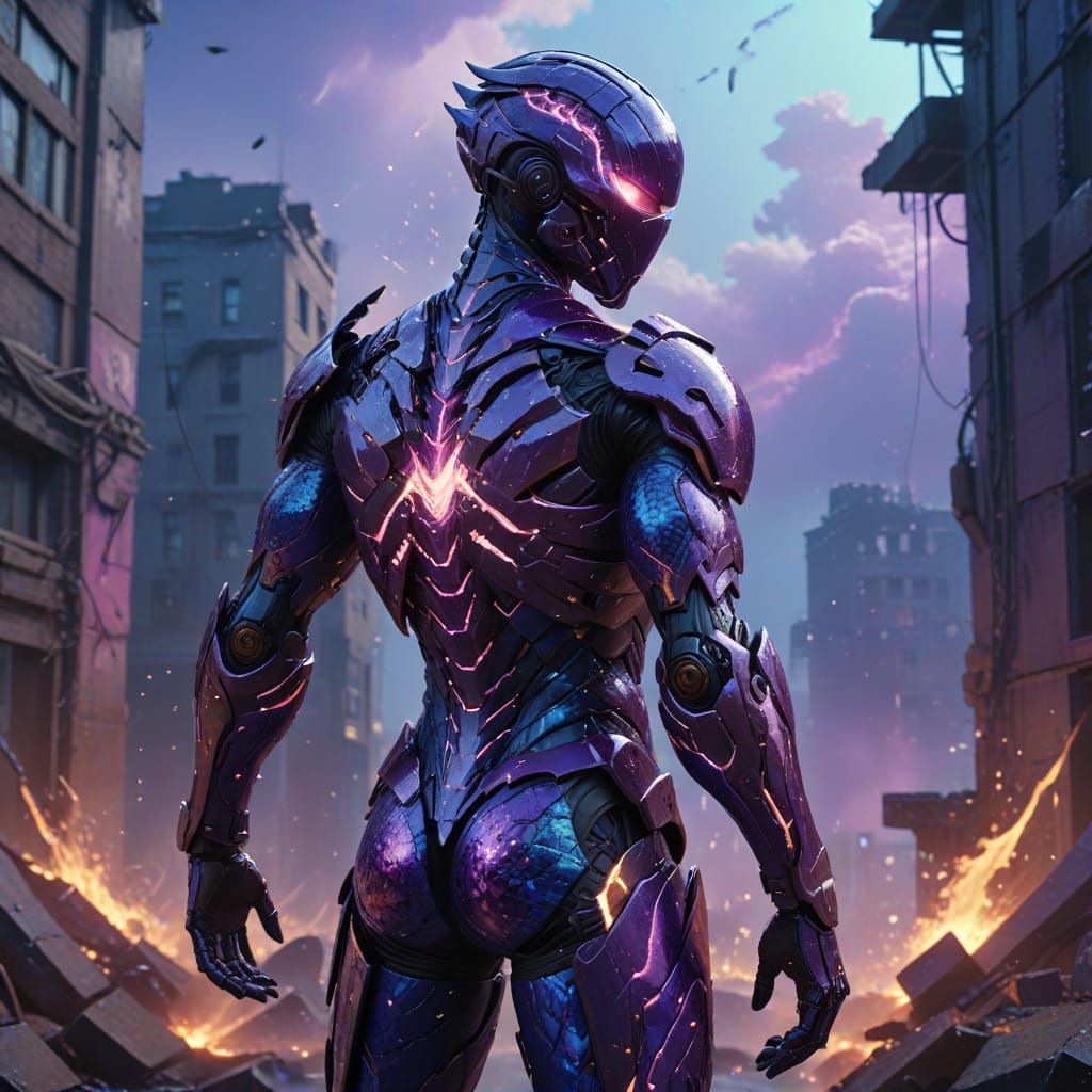 Biomechanical Anime Creature in Apocalyptic Setting