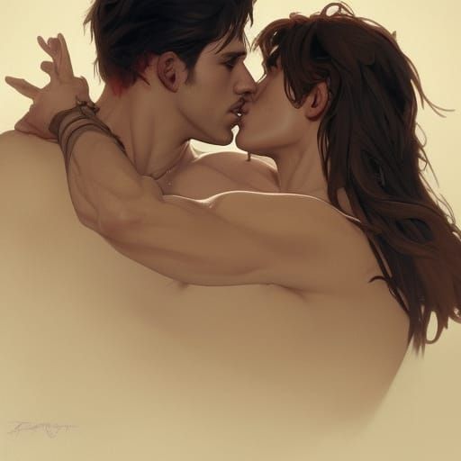 Passionate Kiss: Hyperdetailed Portrait in Digital Art Style