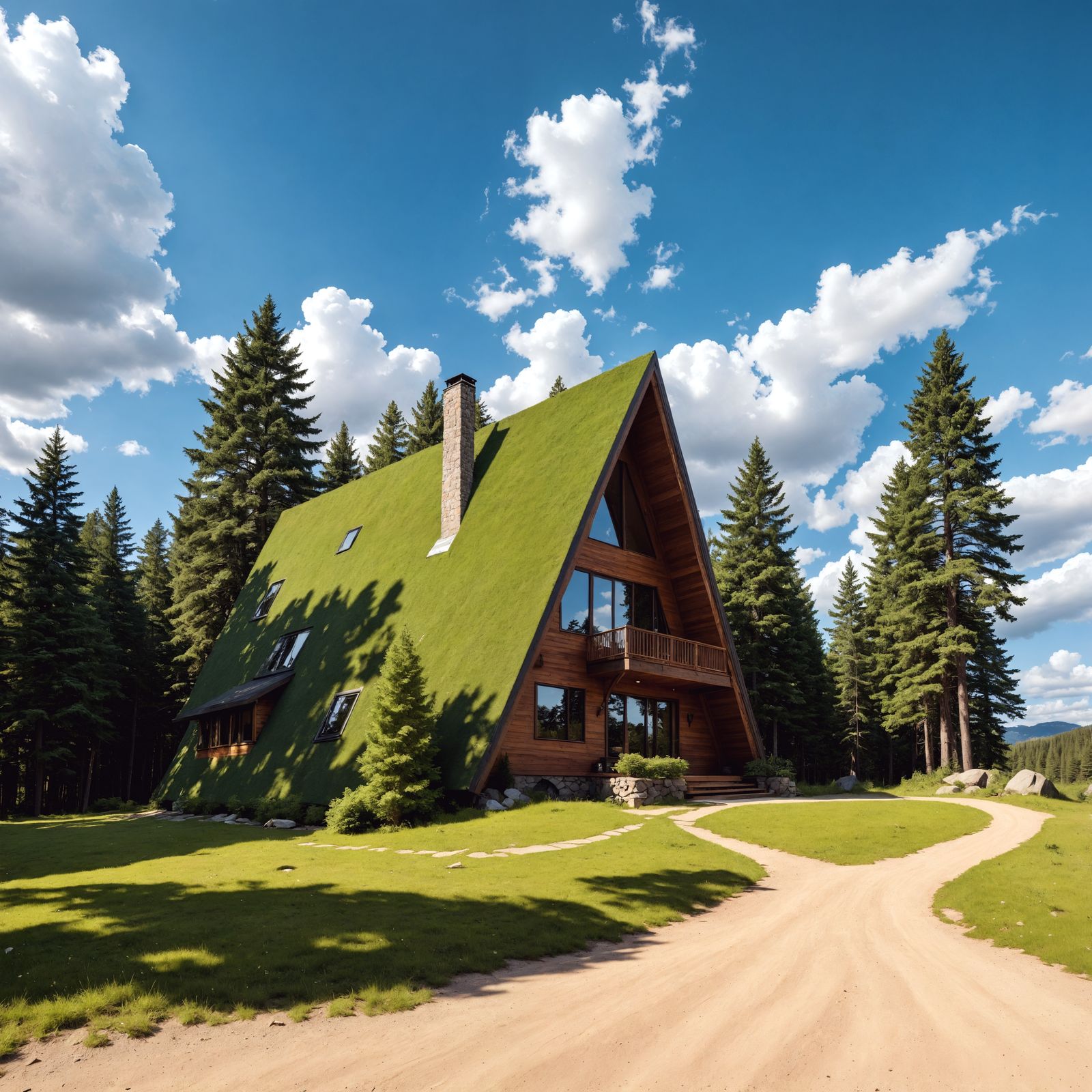 Hyperrealistic A-Frame Cabin in Moody Forest Landscape