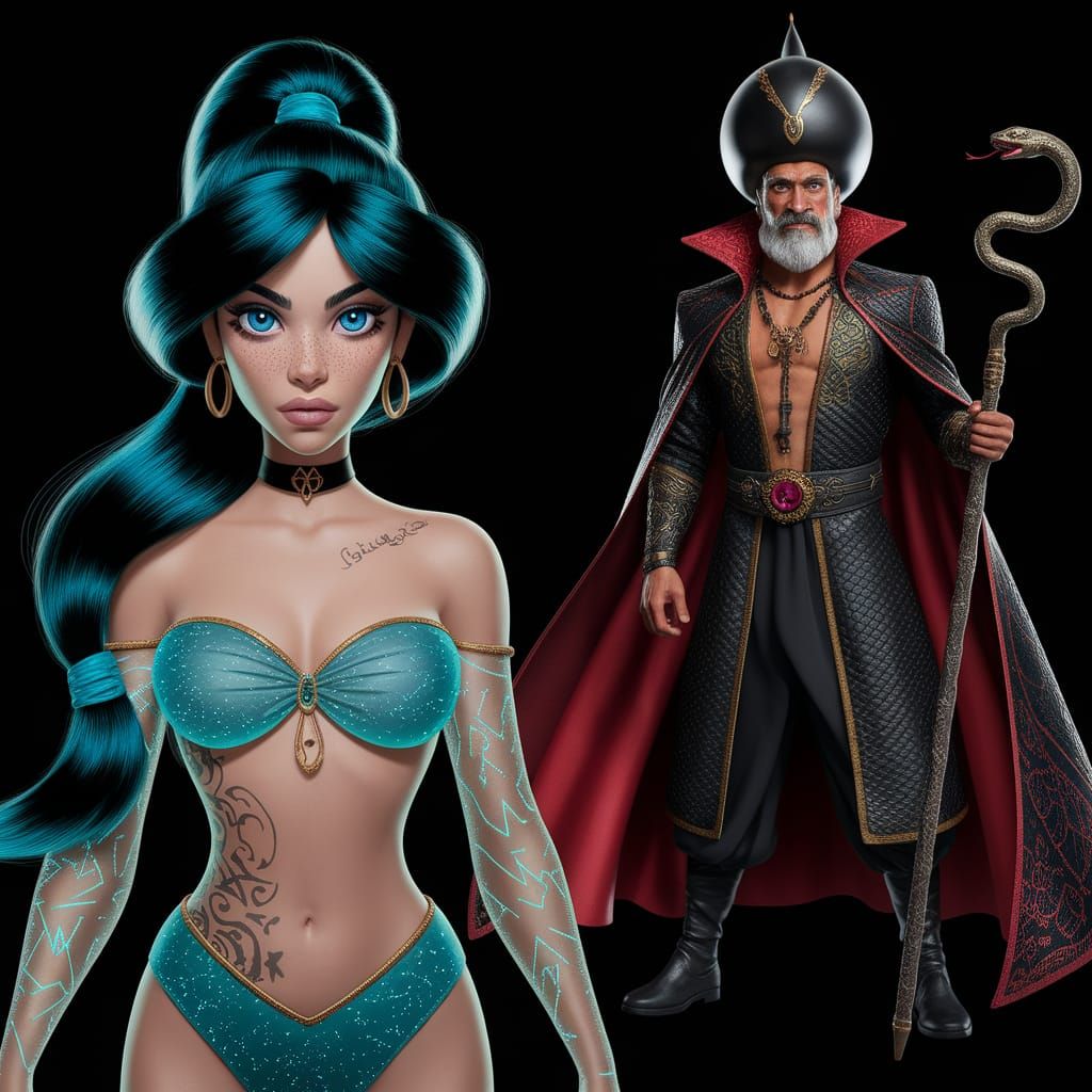 Ethereal Goth Princess Jasmine in Elegant Blue Suit