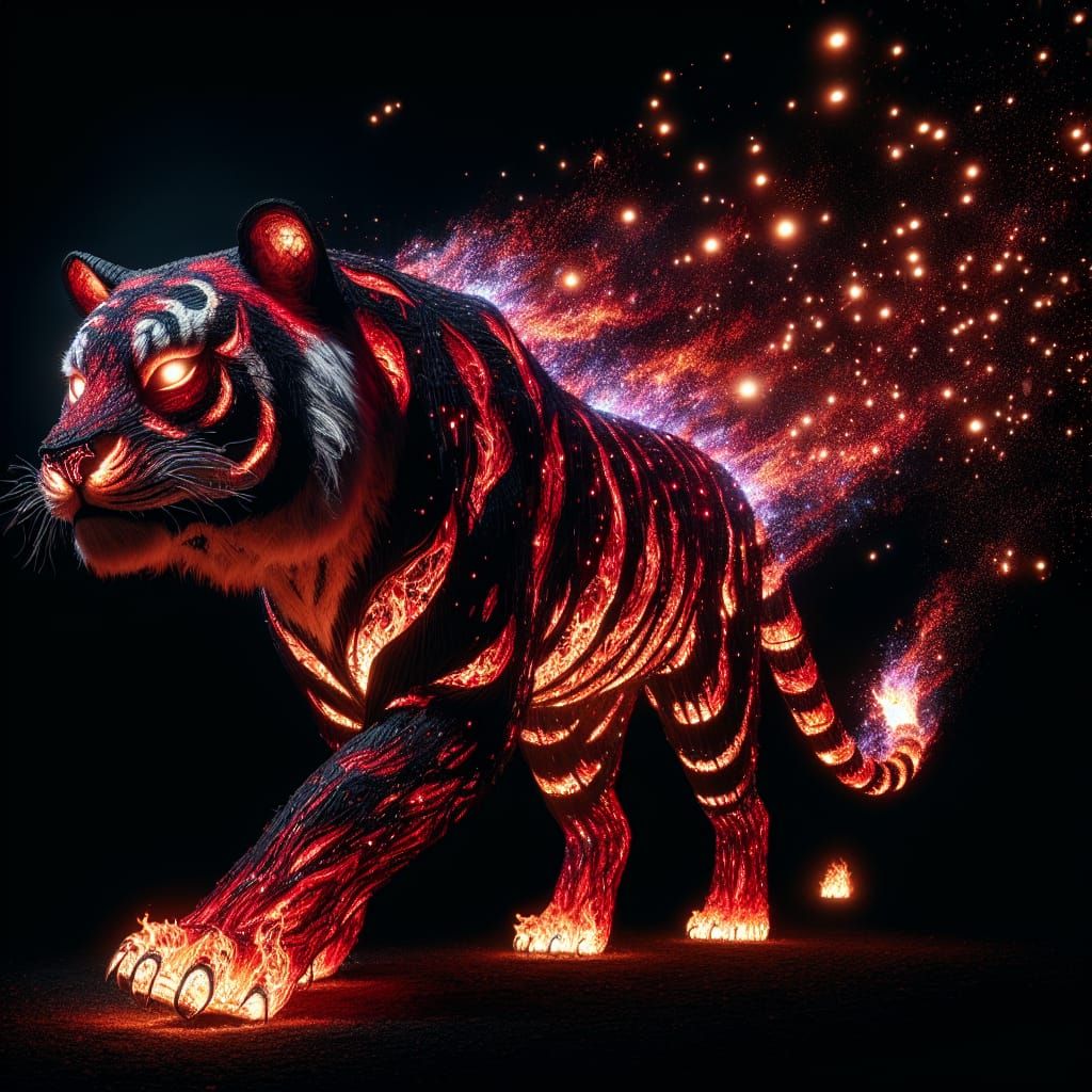 Majestic Flaming Tiger God in Fiery Glow