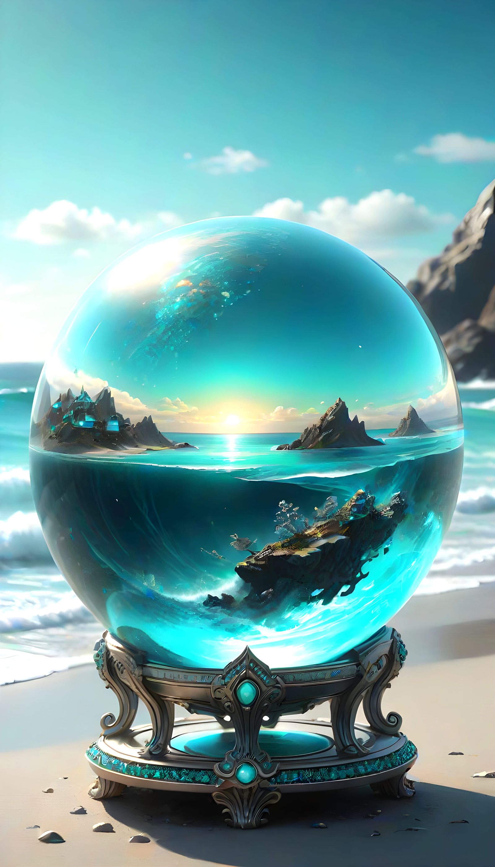 Opal Sparkles in Crystal Ball: Turquoise Dreamscape