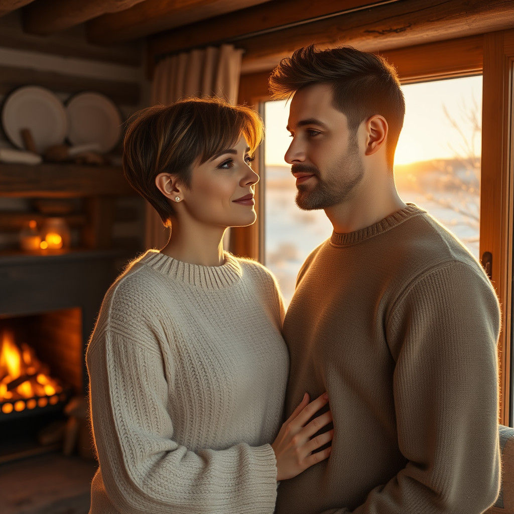 Cozy Couple by Fireplace: Hyperrealistic Winter Scene