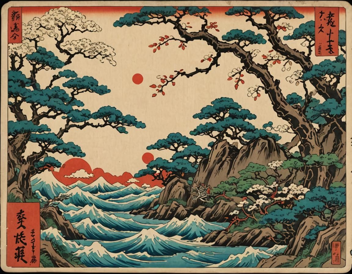 Meiji Era Art Card with Momigami Background