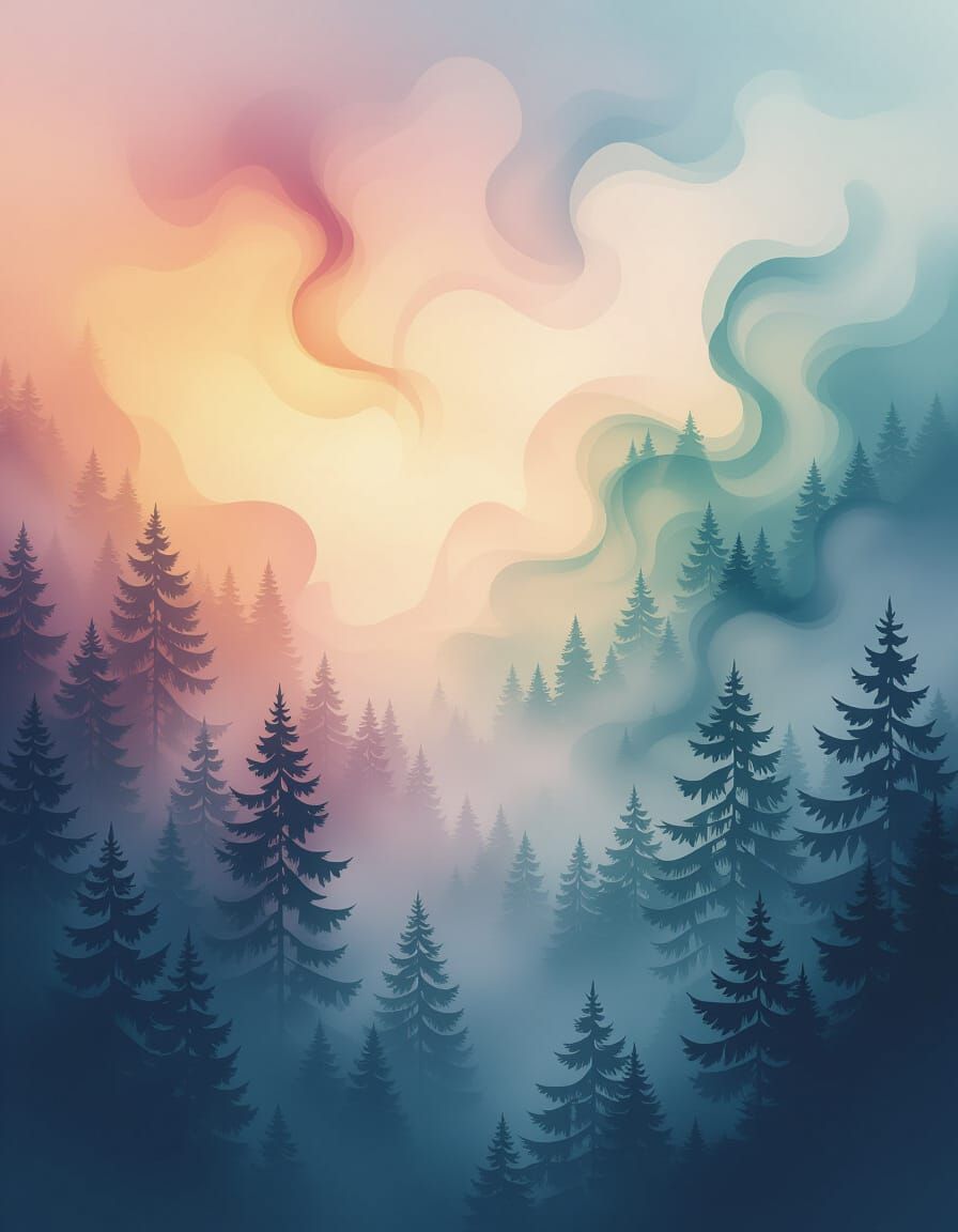 Ethereal Foggy Forest Abstract Digital Painting