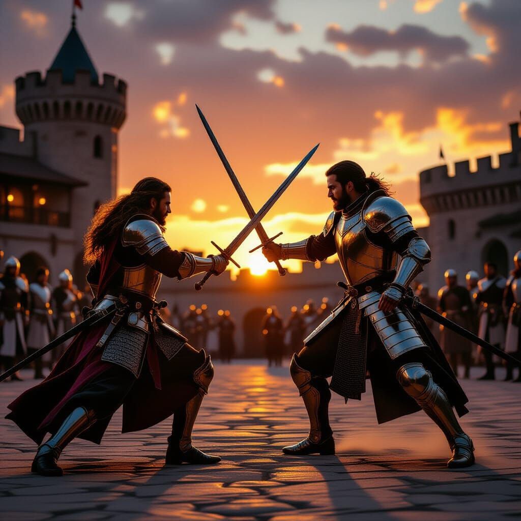 Crown Prince Sword Training at Sunset in Epic Fantasy Style