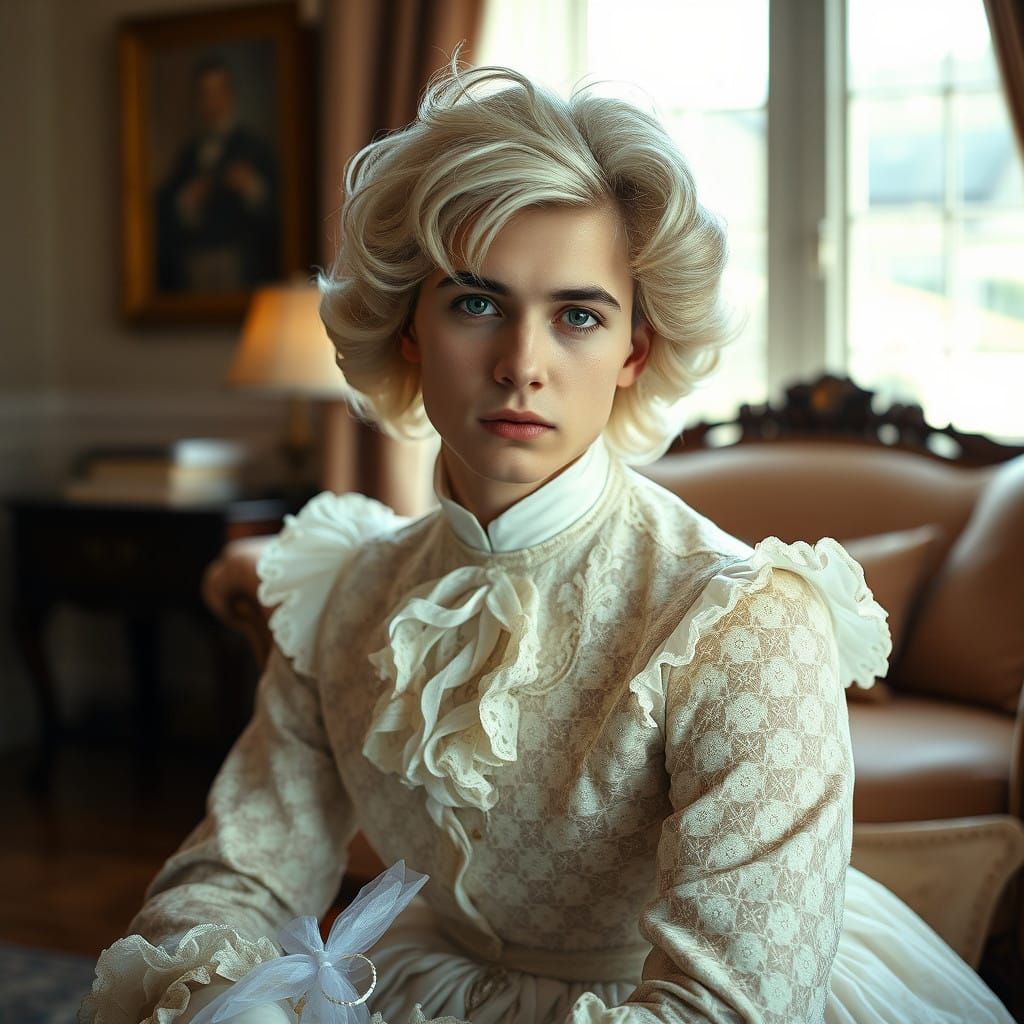 Elegant 19th Century Doll-Inspired Portrait in a Warm Living...