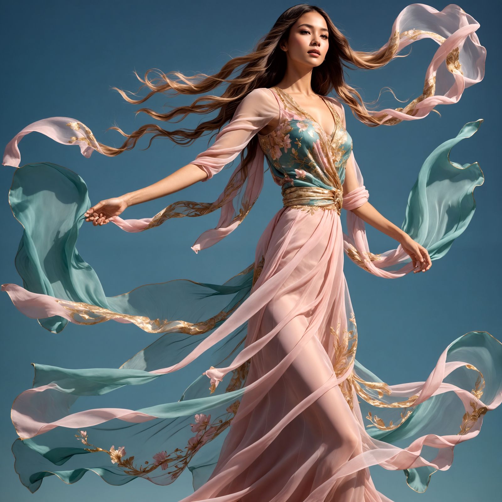 Ethereal Dancing Woman Figure in Flowing Scarf