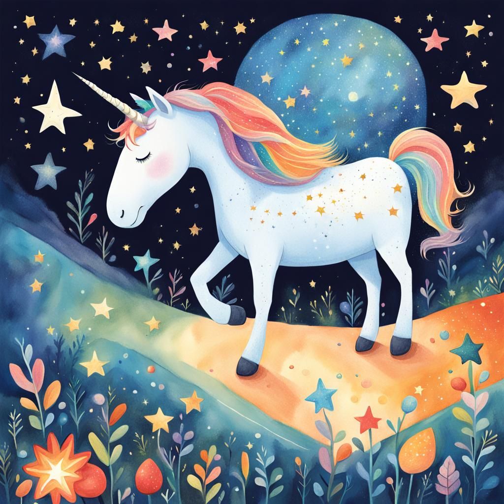 Brave Unicorn and Fallen Star Illustration