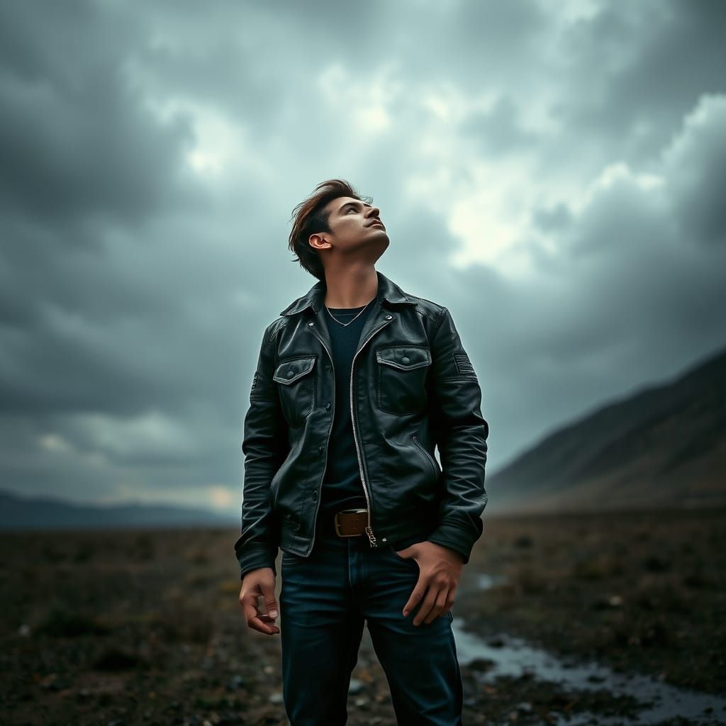Dramatic Photo of Man Howling in Stormy Landscape