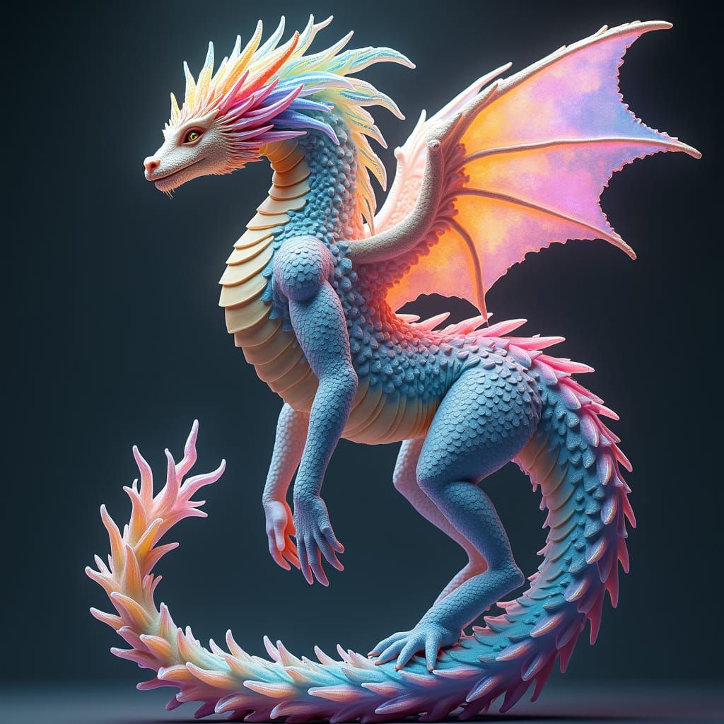 Iridescent Crystal Dragoness in Detailed Matte Painting