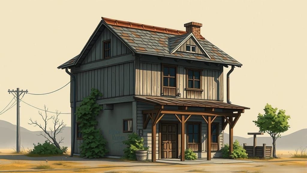 Early 20th Century Shelter House in Atmospheric Anime Style