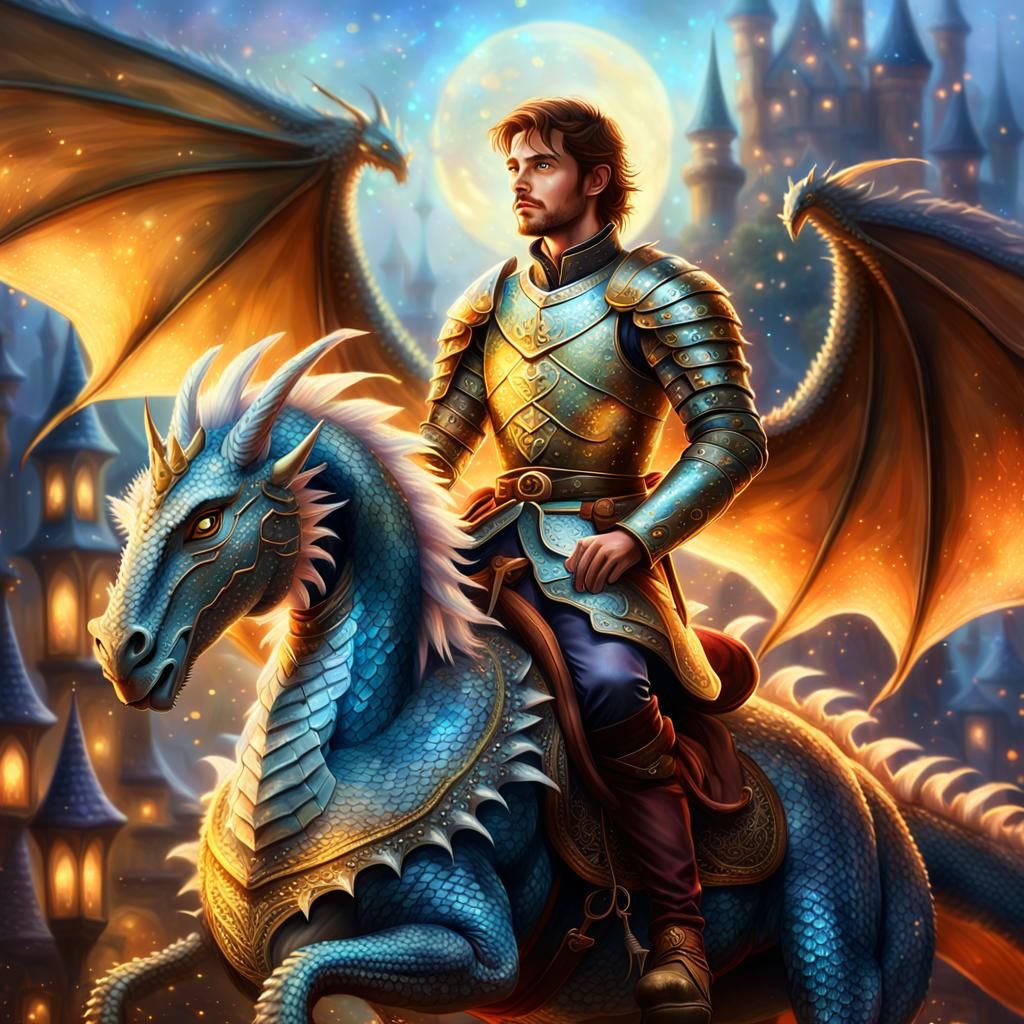 Medieval Prince on Dragon in Ethereal Fantasy Style