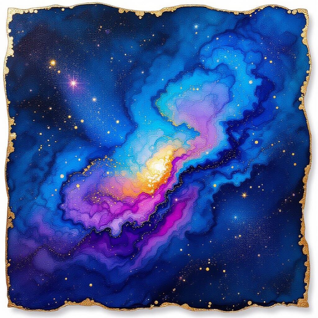 Ethereal Nebula in Blues and Purples with Gold Edging