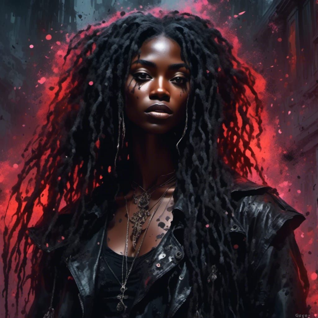Macabre Gothic Portrait of Black Woman in Splash Art