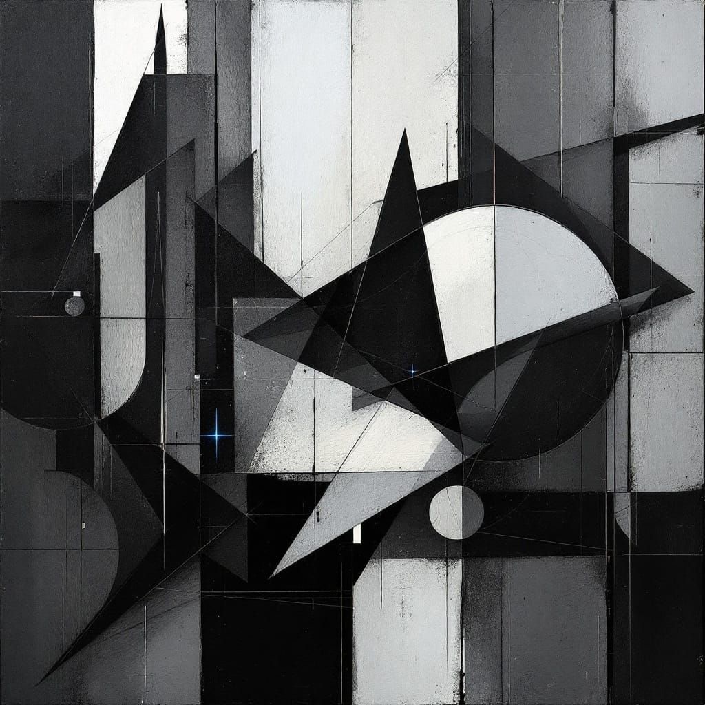 Abstract Minimalist Shapes in Grayscale with Electric Blue