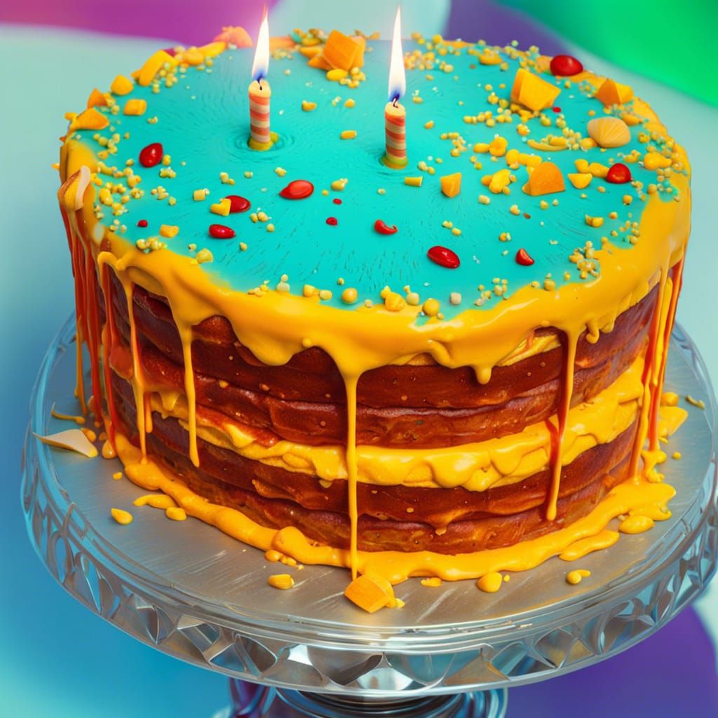 Cheese Birthday Cake in Hypermaximalist Style