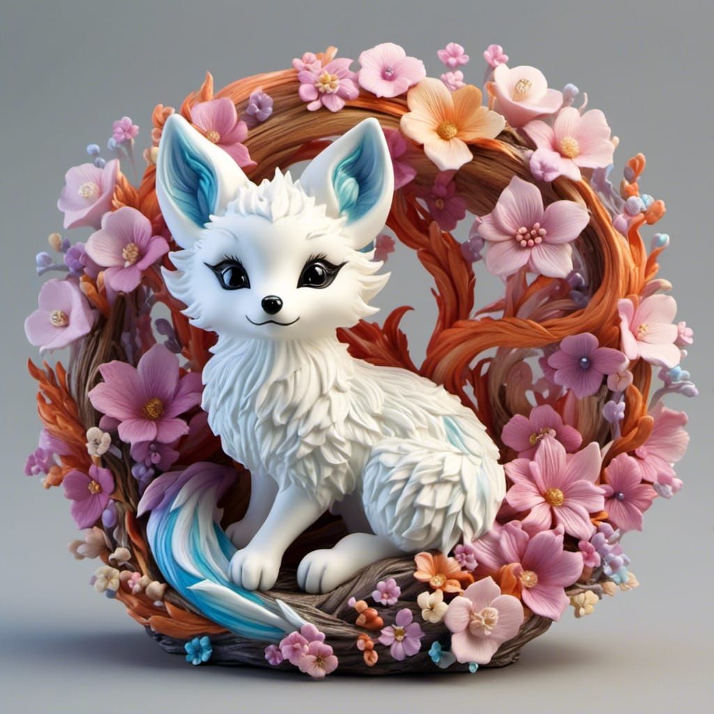 Pastel Kitsune: Mythological Fox with Six Tails