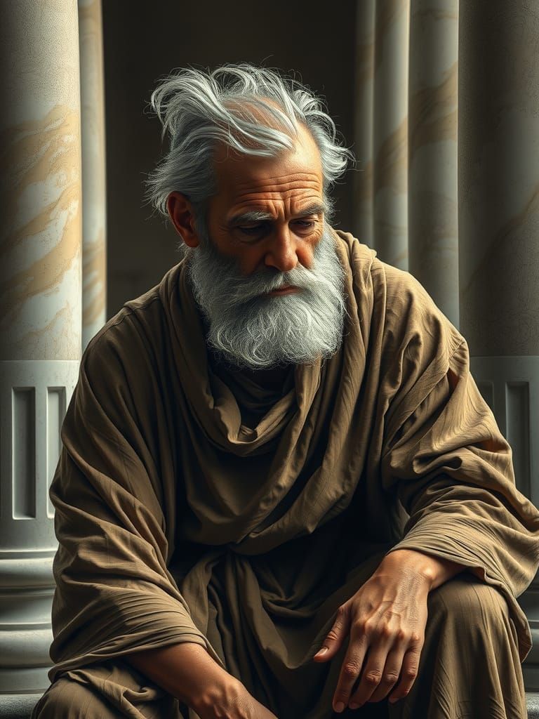 Socrates Portrait in Expressive Charcoal and Colored Pencil