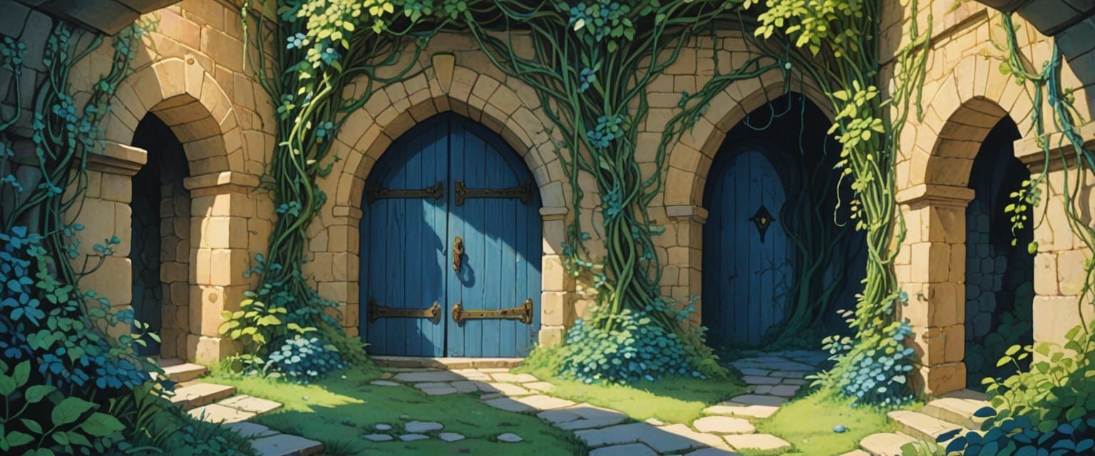 Mysterious Castle Passageway in Comic Book Style