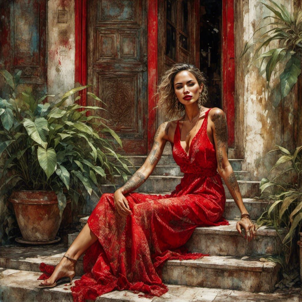 Cuban Woman Rolling Cigar in Havana Courtyard