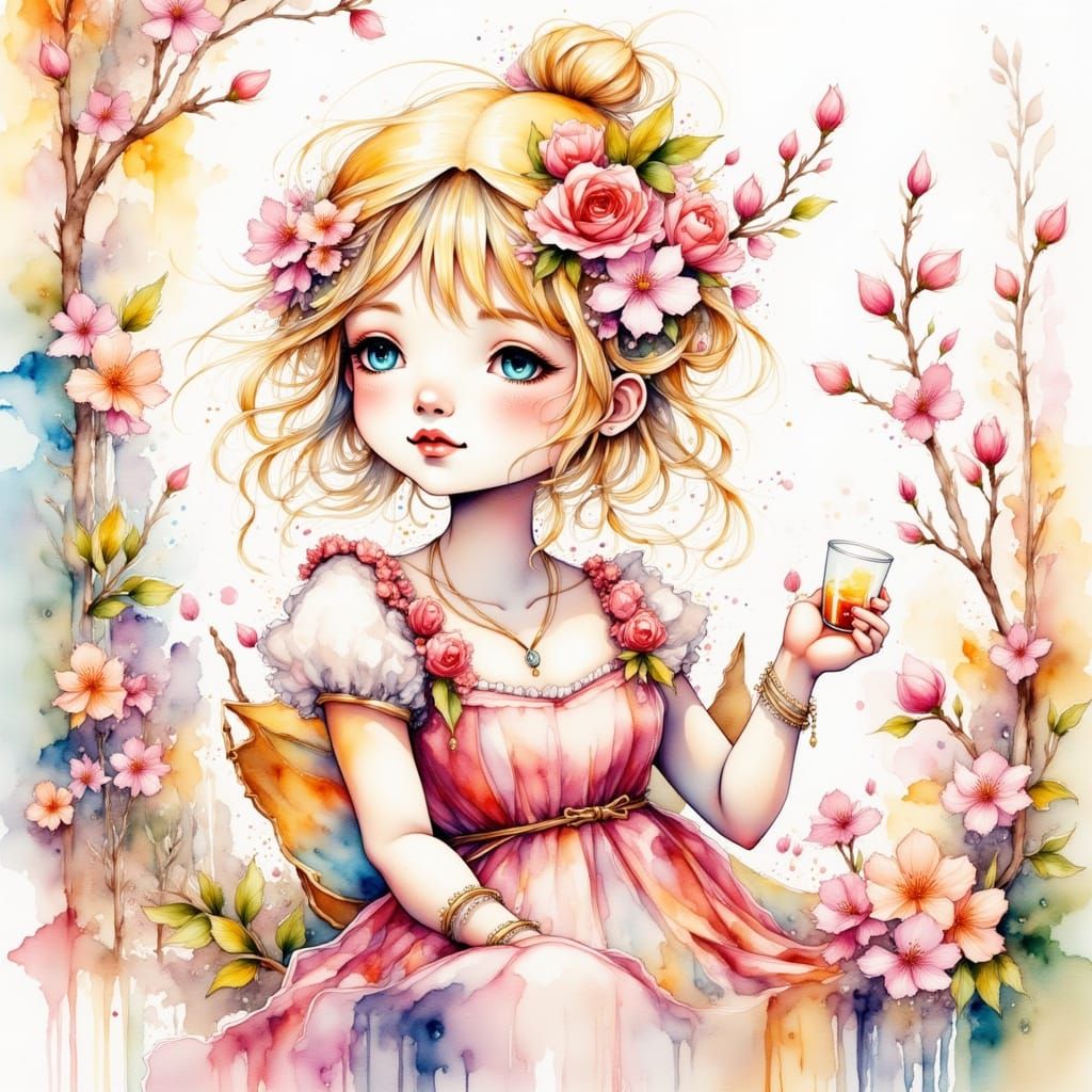 Beautiful Woman in Spring Watercolour