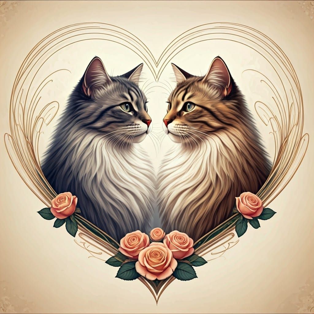 Elegant Feline Duet in Soft Pastel Hues