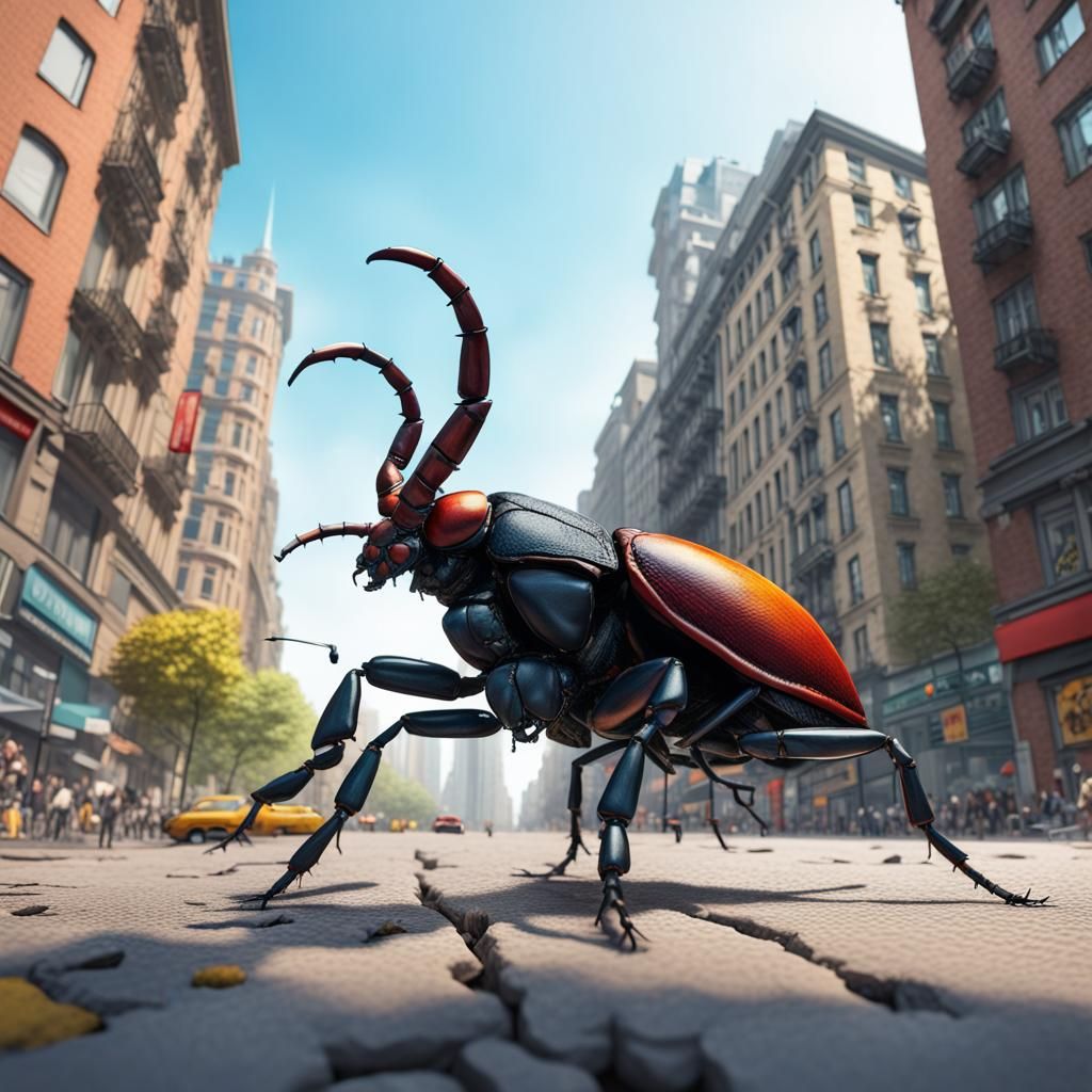 Giant Stag Beetle in Metropolis: Ultra HD Realistic Art
