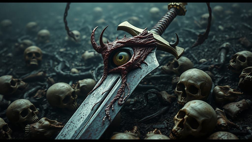 Grim Reaper's Razor Blade in Dark, Cinematic Art
