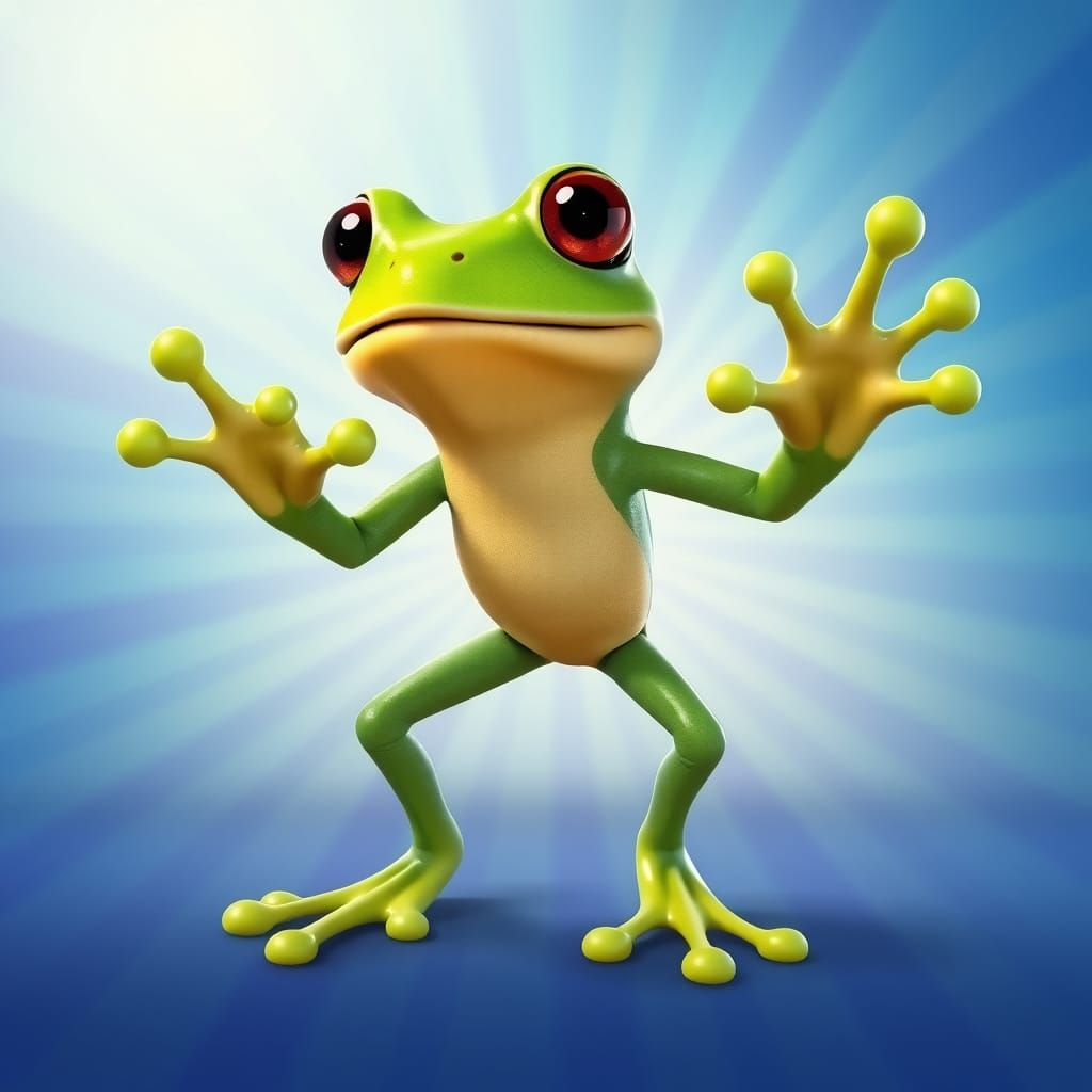 Heroic Green Frog in Pixar-style 3D Art