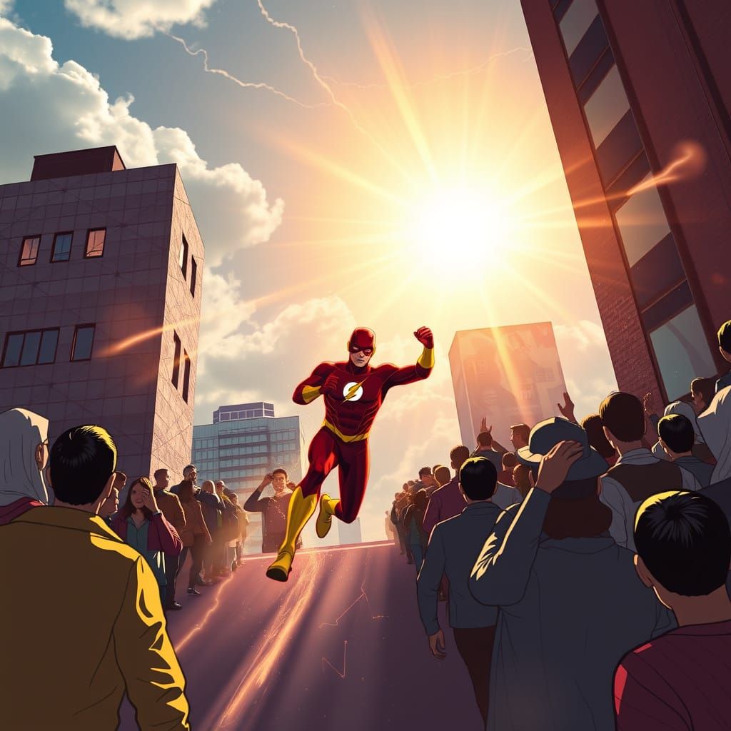 Jay Garrick The Flash Ascends Building in Cosmic Style
