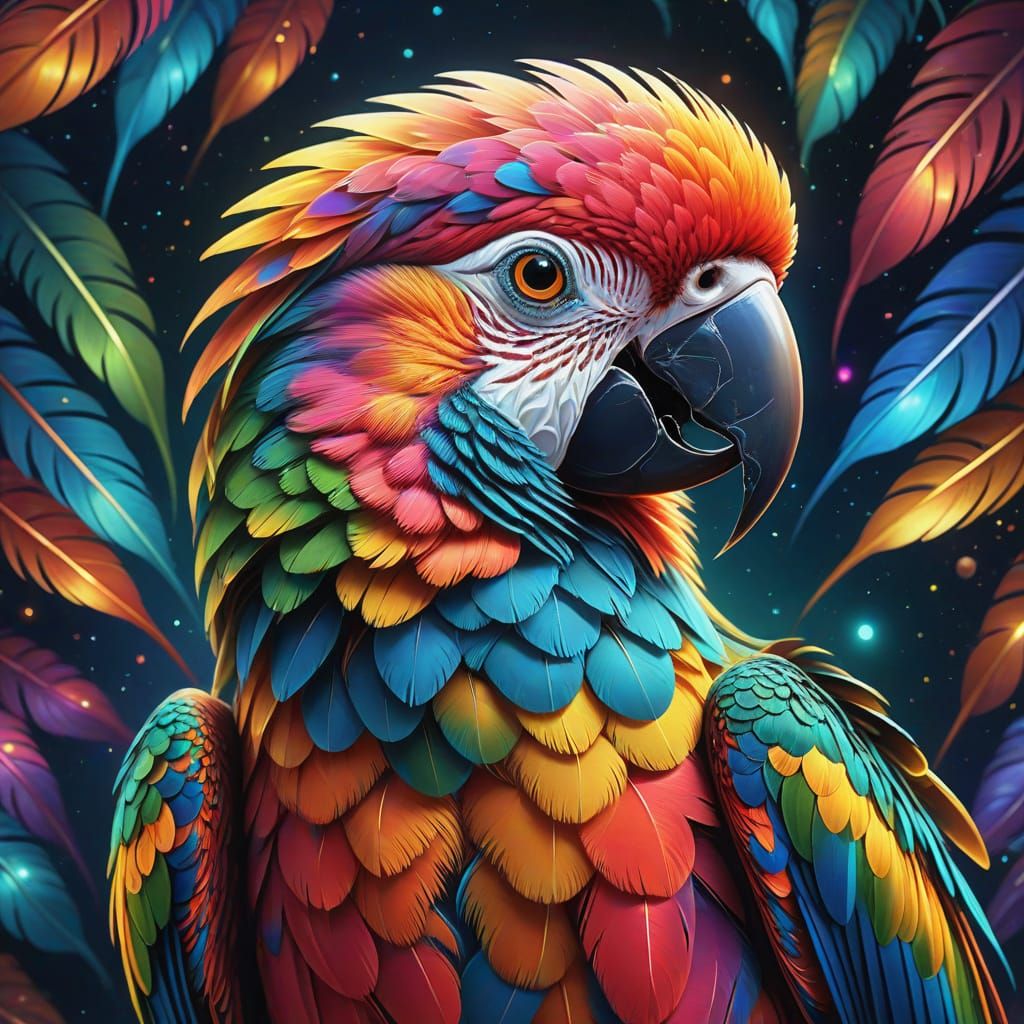Psychedelic Parrot Portrait in Cosmic Abstraction