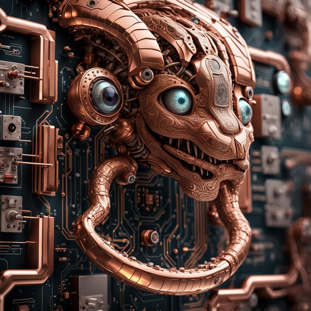 Futuristic Copper Cobra Head with Dynamic Lighting