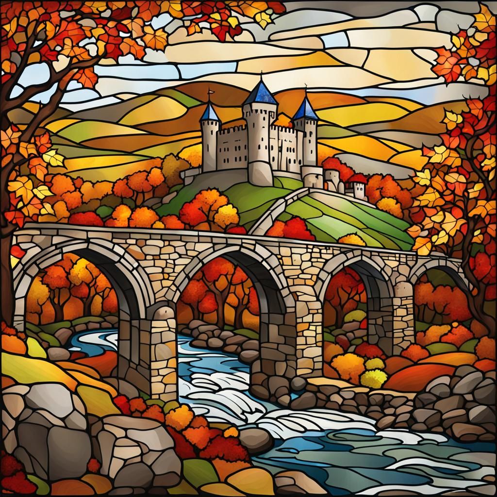 Stained Glass Window of Autumn Castle