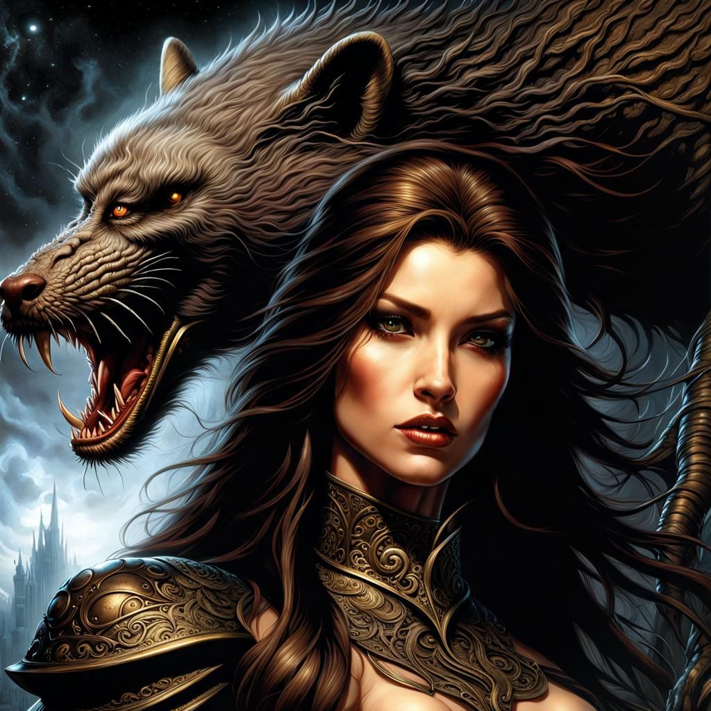 Fairy Woman Domesticates Were-Otter in Dark Fantasy Style