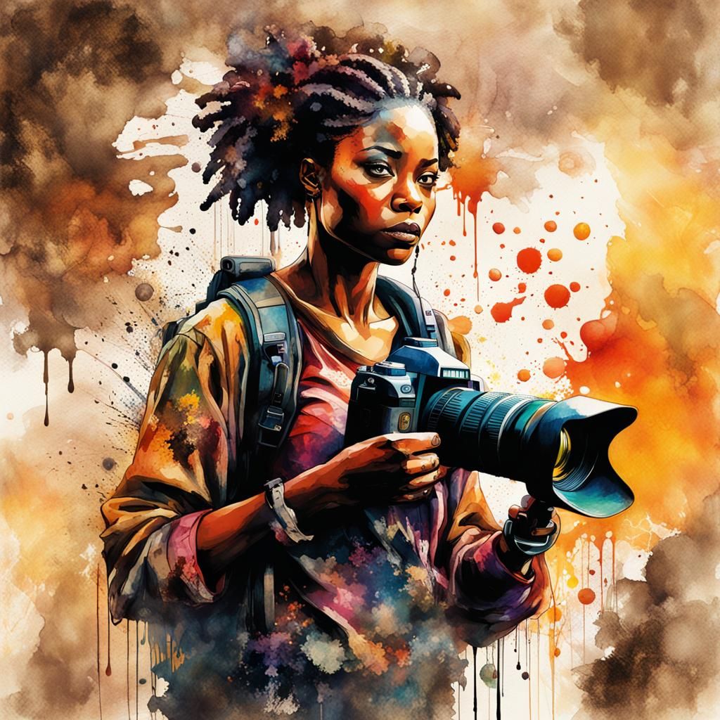 Cinematic Photography of Black Woman with Video Camera