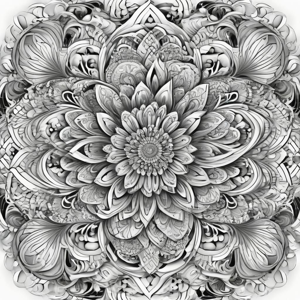 Coloring Book Flower Mandala with Bold Outline