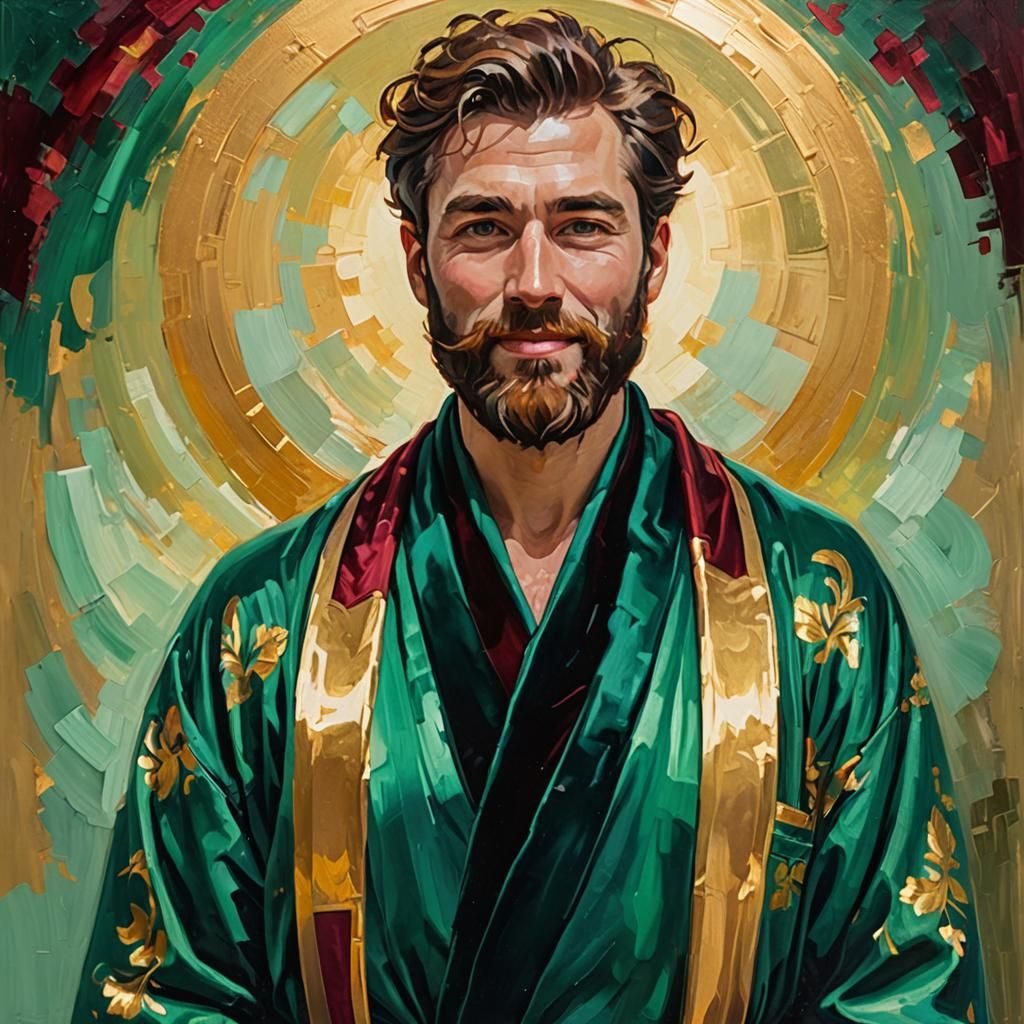 Neo-Impressionist Portrait of Man in Emerald Robe