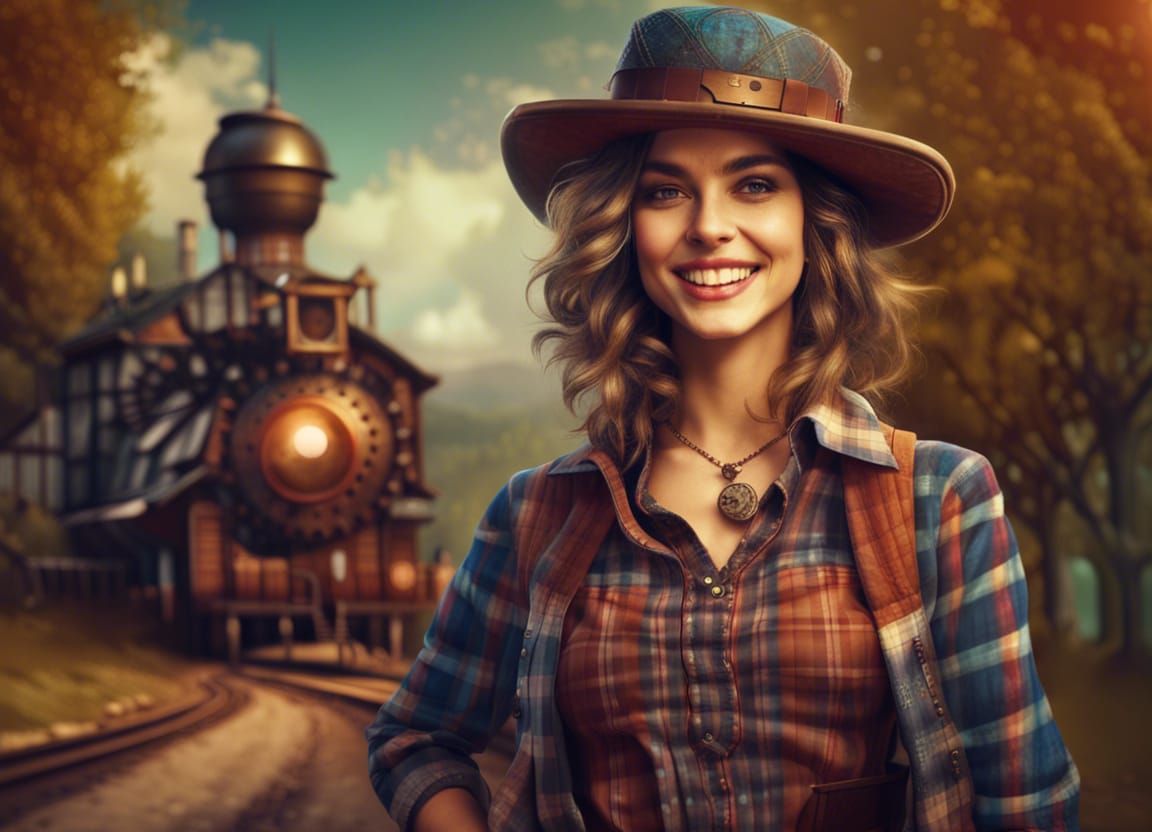 Steampunk Hipster Girl on Country Road