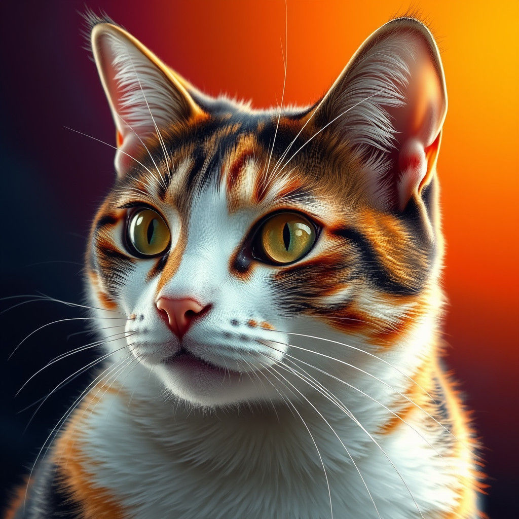 Hyperrealistic Calico Cat Portrait in Digital Painting Style