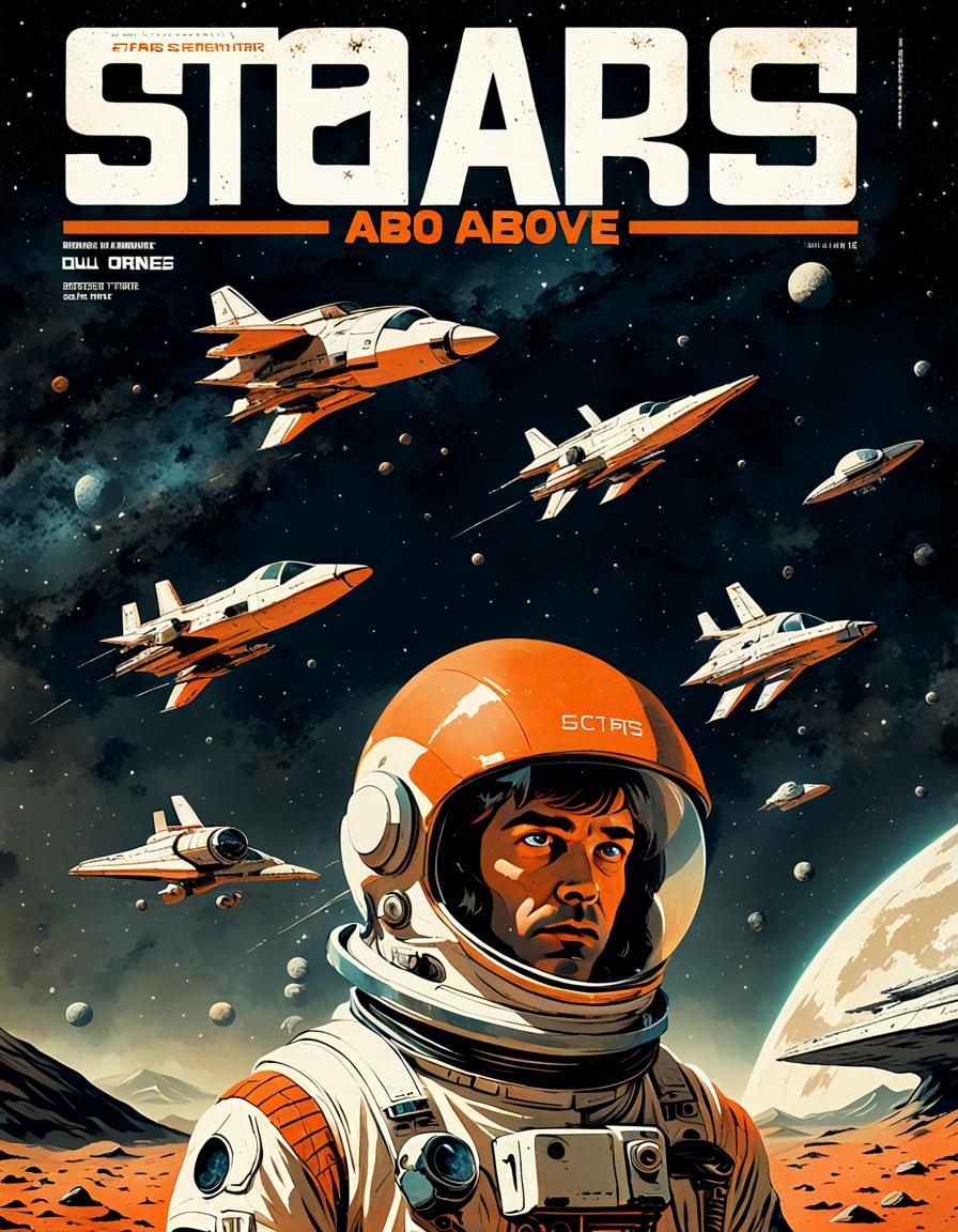Retro Sci-Fi Magazine Cover with Spaceships