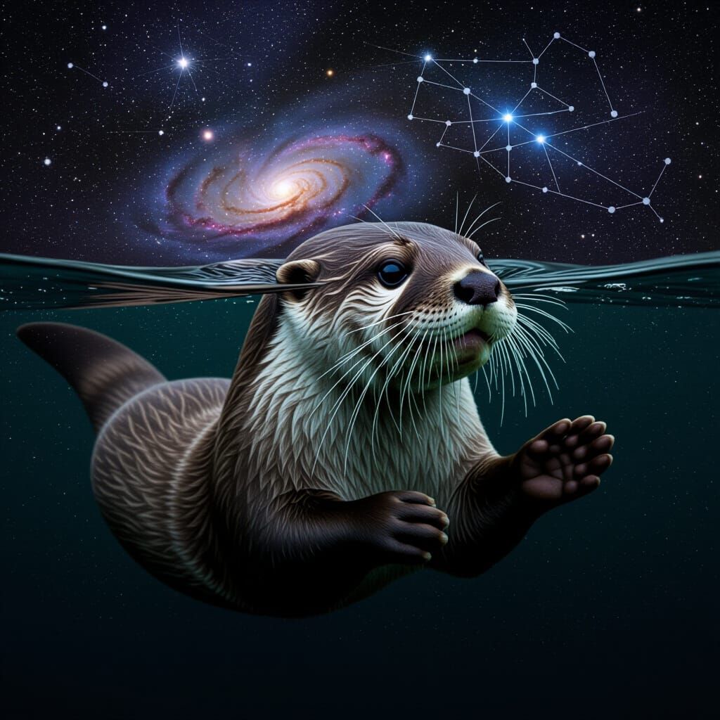 Otter and Starscape Double Exposure Portrait