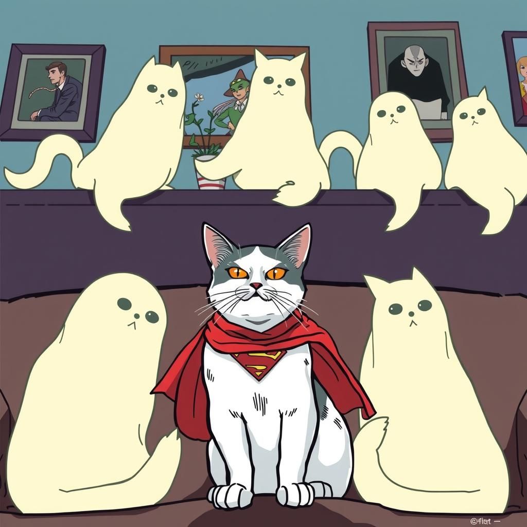 Ghost Cats in Superflat Comic Art Style
