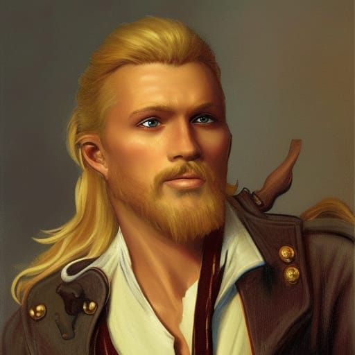 Blonde Pirate Captain Portrait in Historical Style